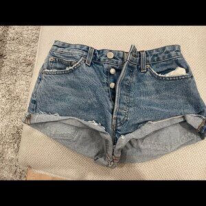 Reformation High-Rise Button-Fly Denim Shorts • Size 25